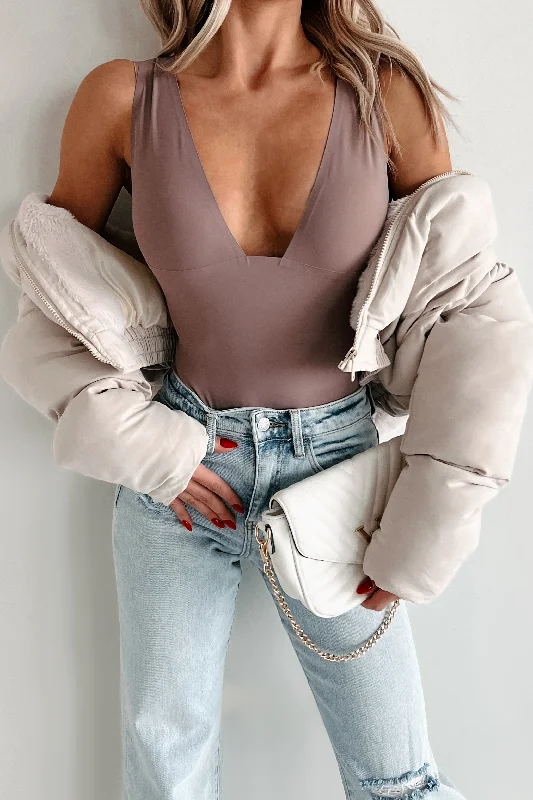 Don't Even Try Deep V Bodysuit (Cocoa)