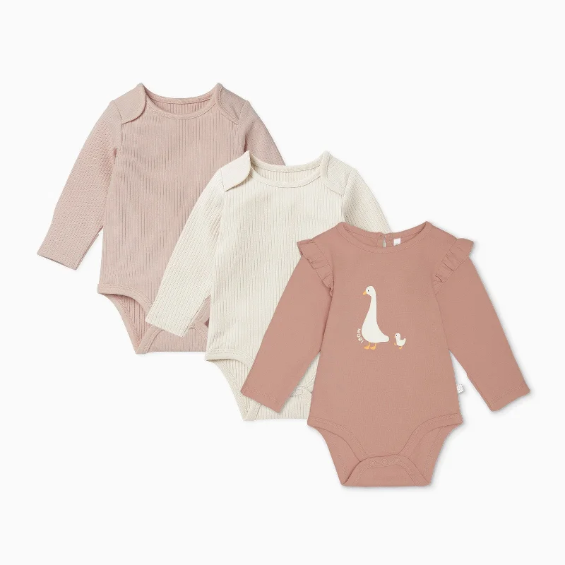 Duck Frilled Bodysuit & Ribbed Bodysuits 3 Pack