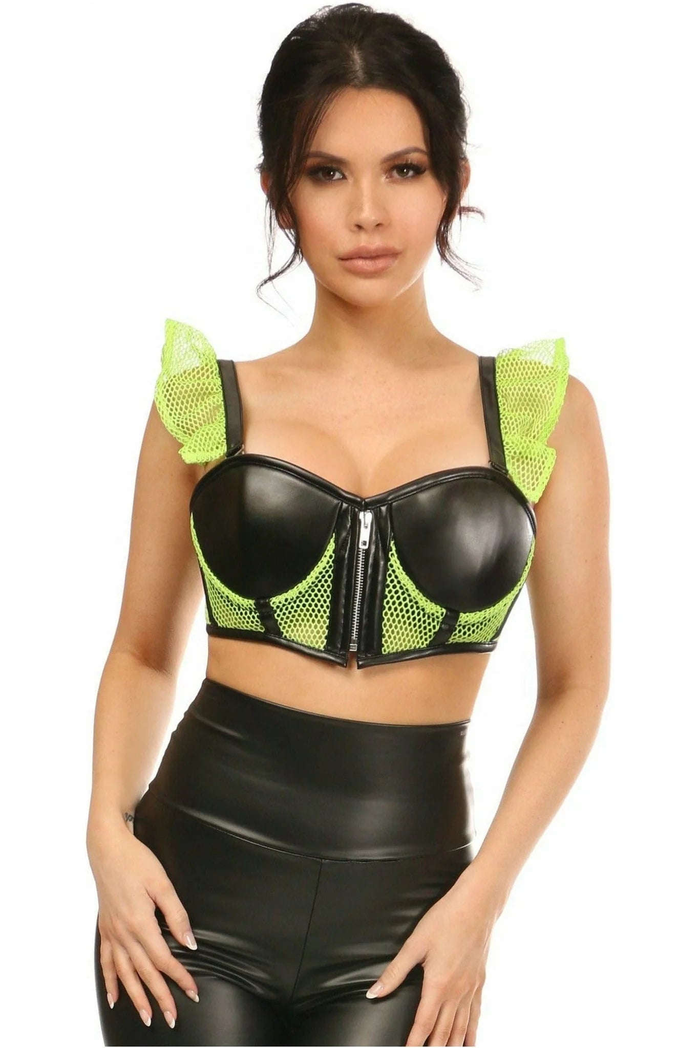 Faux Leather & Fishnet Cropped Bustier Top