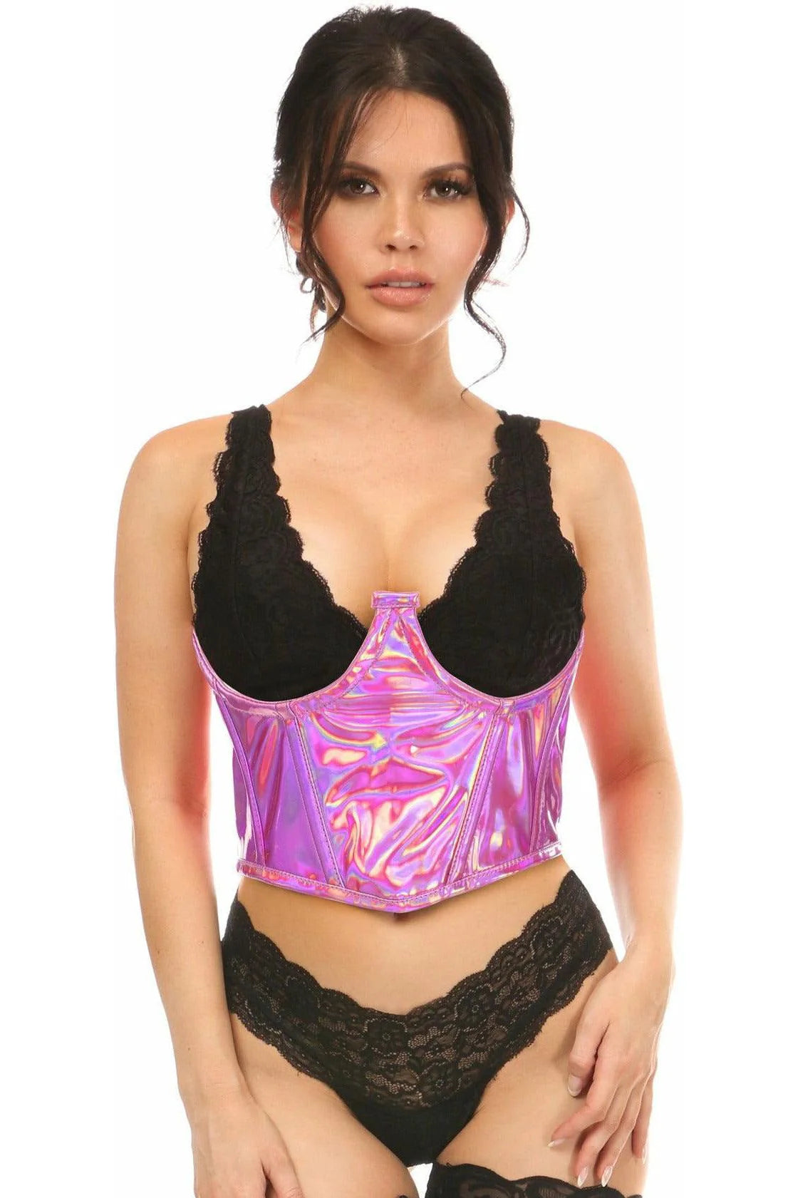 Lavish Fuchsia Holographic Underbust Corset Queen