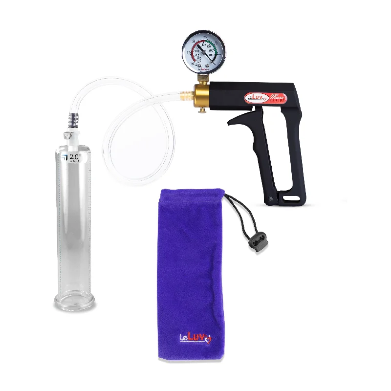 LeLuv Maxi Penis Pump | Black Handle, Clear Hose, Gauge/Protected Gauge | Round Flange Cylinder