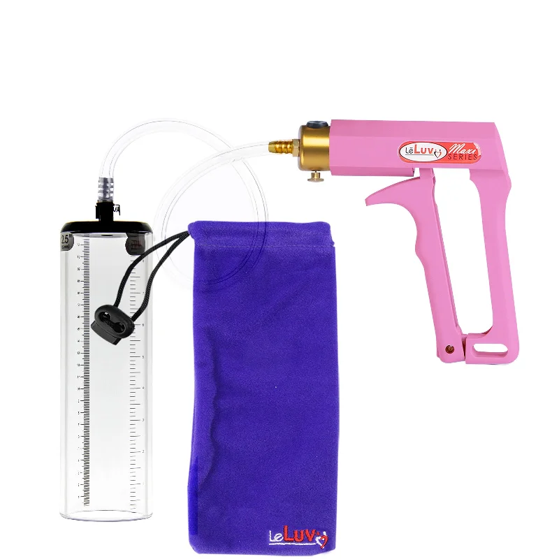 LeLuv Maxi Pink Handle Clear Hose | Penis Pump | 9" Thick Flange Cylinder