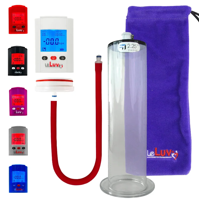 LeLuv Premium iPump Penis Pump Kit w/ Smart LCD Display, Color, Silicone Hose | Choose Length 9"/12" | Cylinder (Wide Flange)