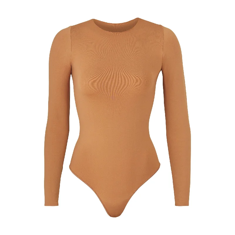 ESSENTIAL CREW NECK LONG SLEEVE BODYSUIT | CAMEL