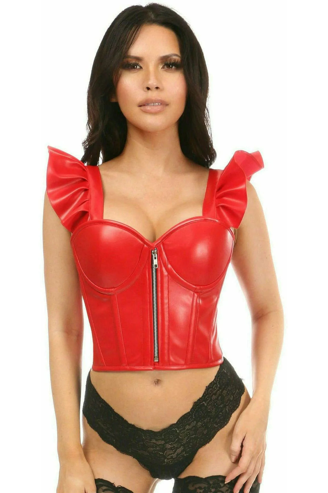 Queen Lavish Faux Leather Bustier Top w/Ruffle Sleeves