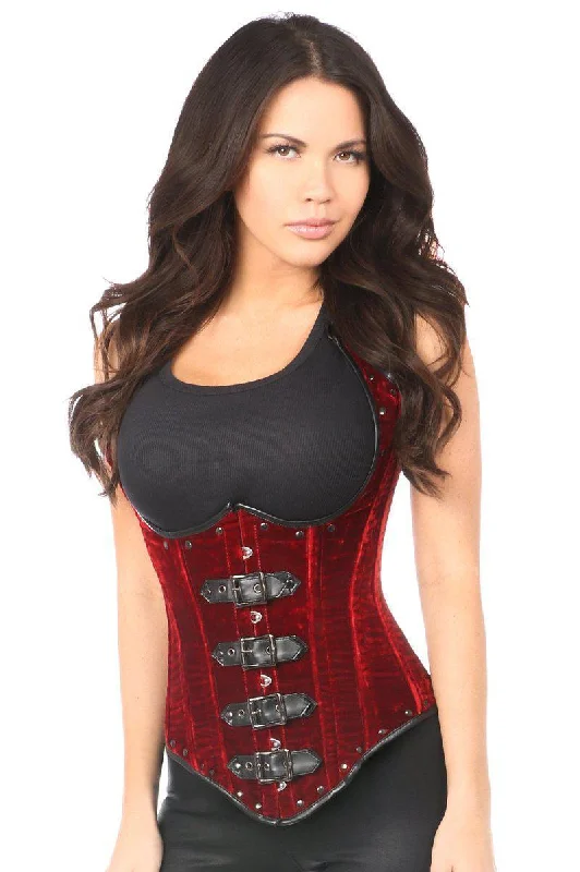 Top Drawer Steel Boned Red Velvet Underbust Corset w/Buckling