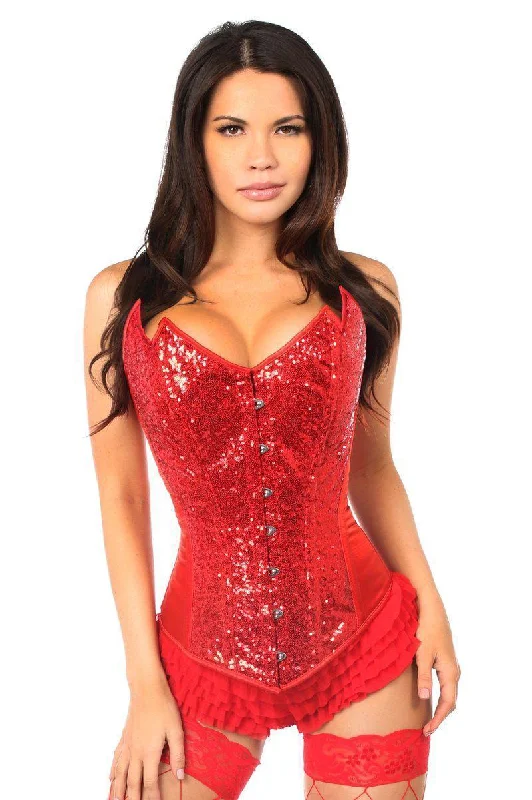 Top Drawer Red Sequin Pointed Top Steel Boned Corset