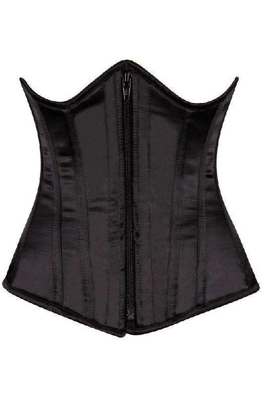 Top Drawer Black Satin Underbust Steel Boned Corset