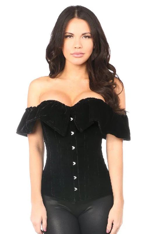 Top Drawer Black Velvet Off-The-Shoulder Steel Boned Corset