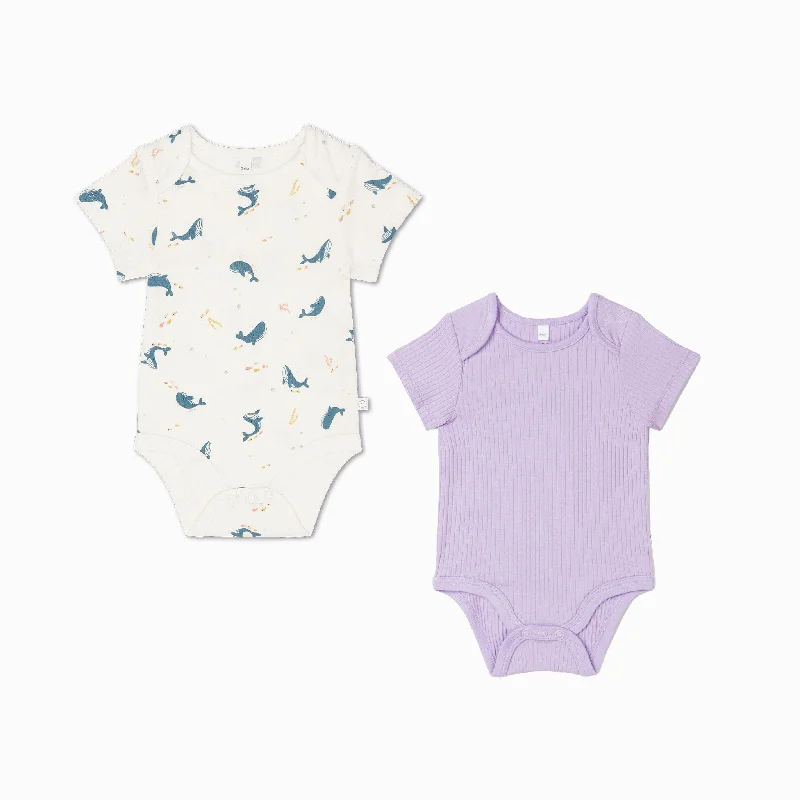 Whale Print & Ribbed Bodysuit 2 Pack