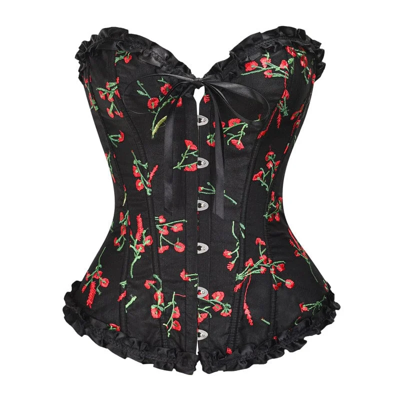 Women's Gothic Floral Embroidered Ruffle Corset