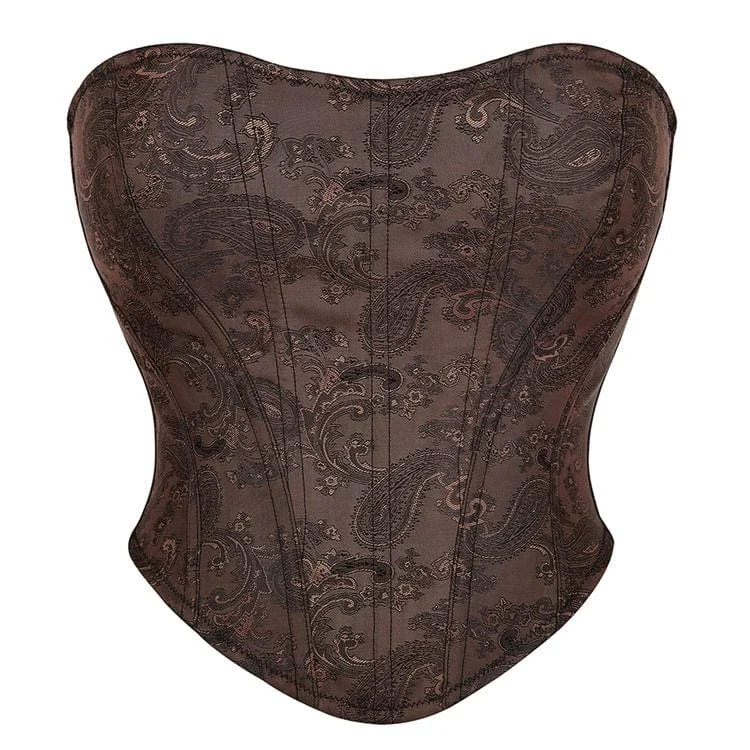 Women's Gothic Floral Printed Zipper Overbust Corset