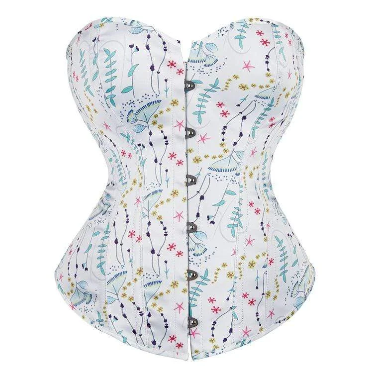 Women's Gothic Strappy Floral Printed Overbust Corset