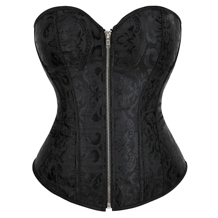 Women's Gothic Strappy Jacquard Zipper Overbust Corset