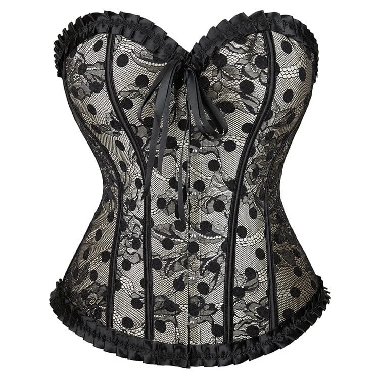 Women's Gothic Strappy Polka Dot Lace Overbust Corset