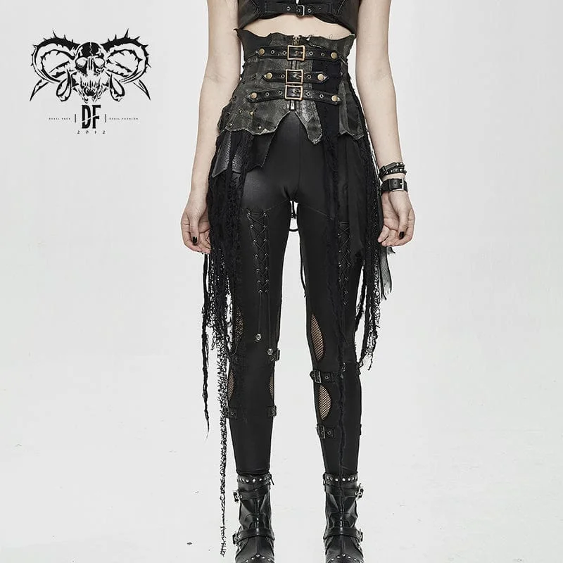 Women's Punk Belts Slim Underbust Corsets With Ripped Skirt