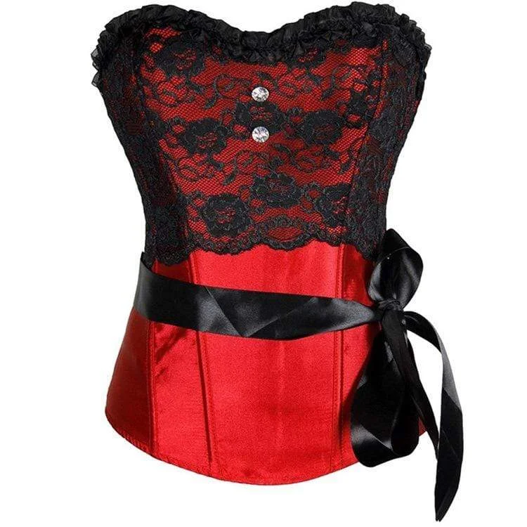 Women's Vintage Floral Mesh Satin Overbust Corsets