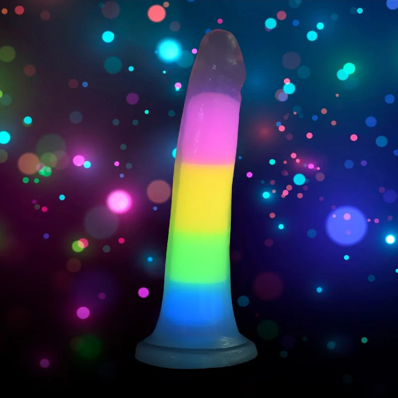 7 Inch Glow-in-the-Dark Rainbow Silicone Dildo