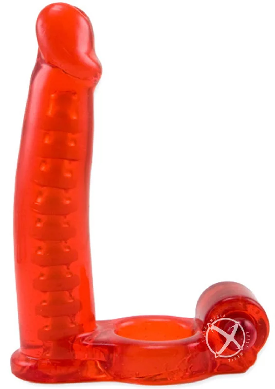 Double Penetrator Vibrating Cock Ring with Bendable Dildo