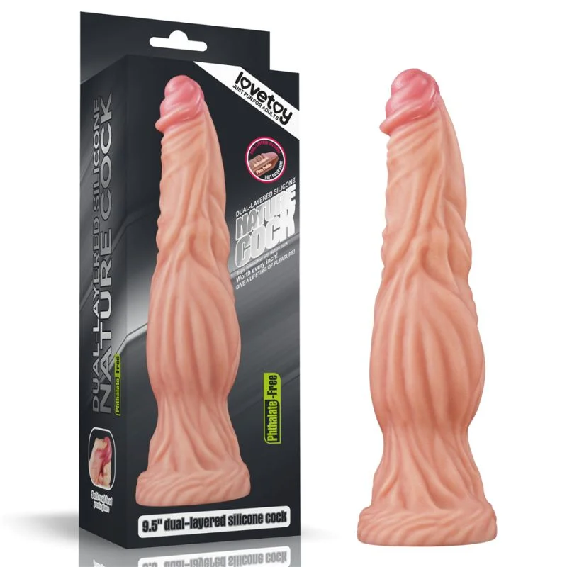 Nature Cock - Dual Layered Platinum Silicone Dildo 9.5" - Flesh