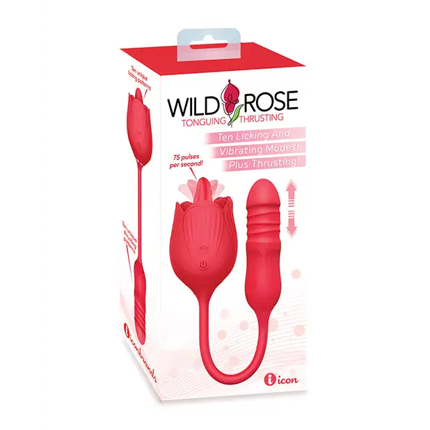 Wild Rose Licking & Thrusting Vibrator - Red